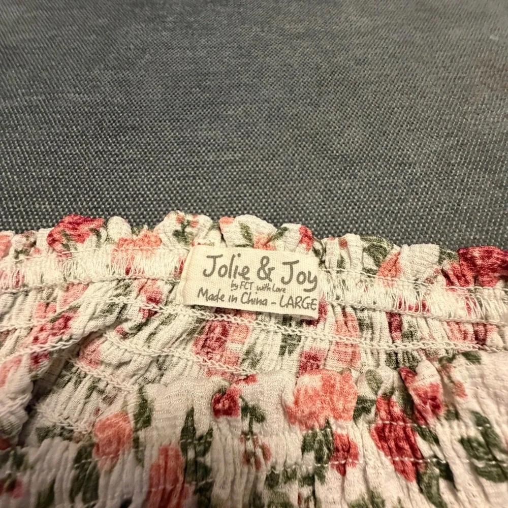 Jolie‎ & Joy Floral Smocked Mini Skirt Large Pink Rose Tiered Ruffle Cottagecore